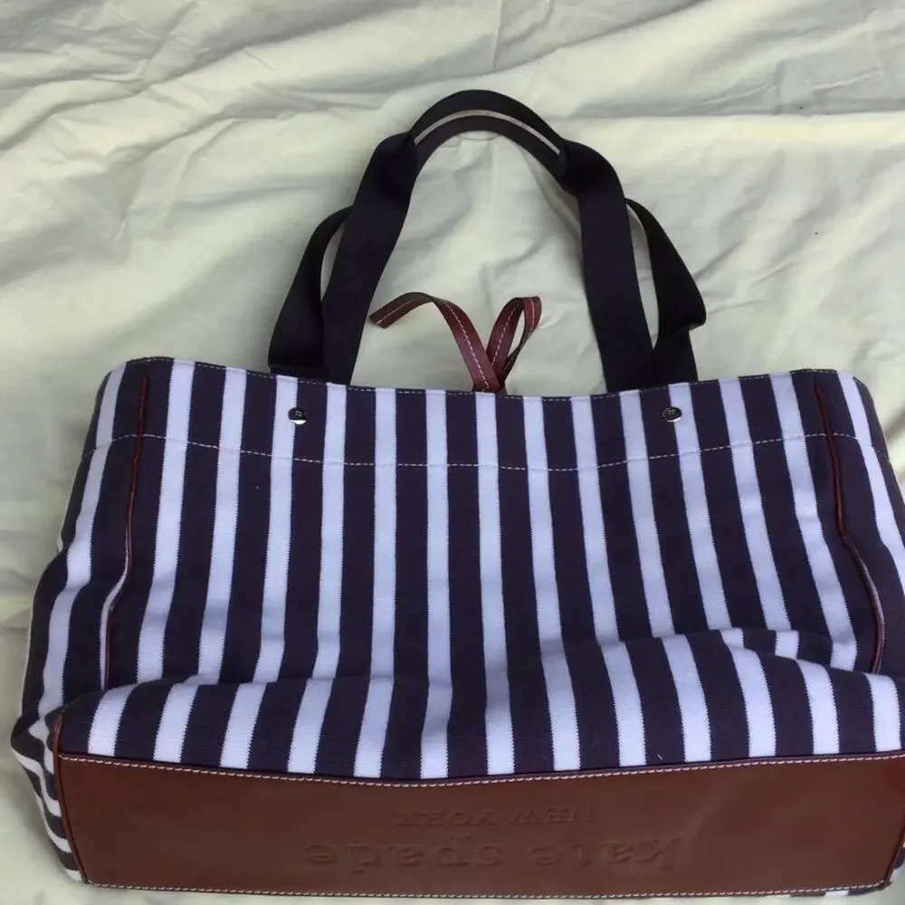 Kate spade brown leather bottom brown/cream stripe diaper bag NWOT